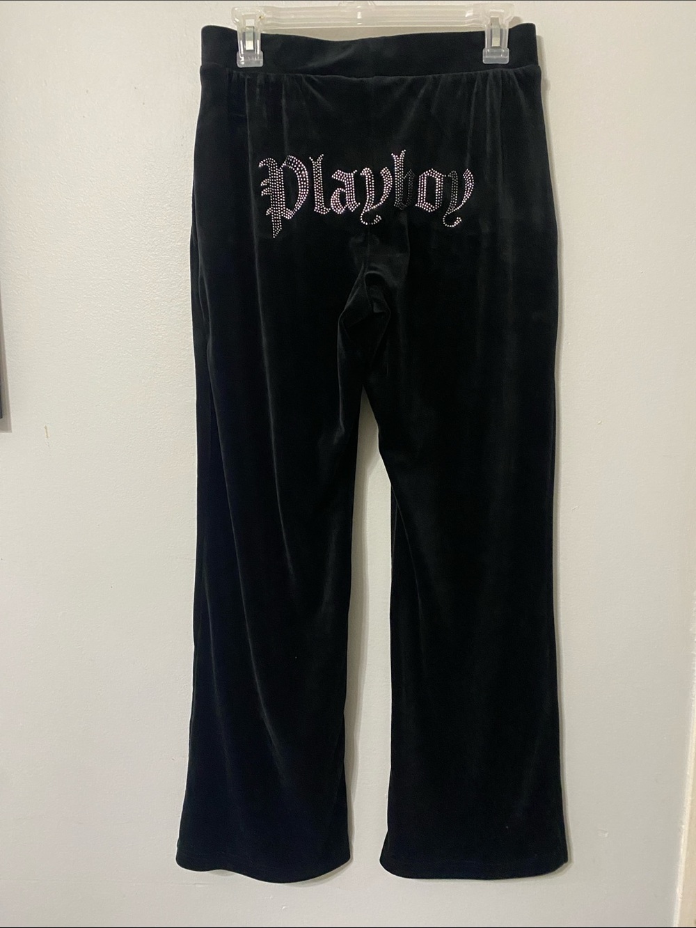 PLAYBOY Black Velvet Joggers with Rhinestone Logo Womans Small